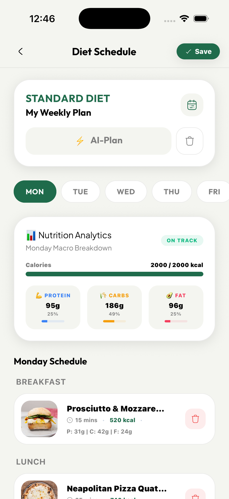 Kitchpe Weekly Meal Planner Mobile View